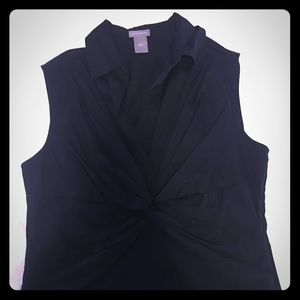 Ann Taylor Side ZIp Collared Black Blouse